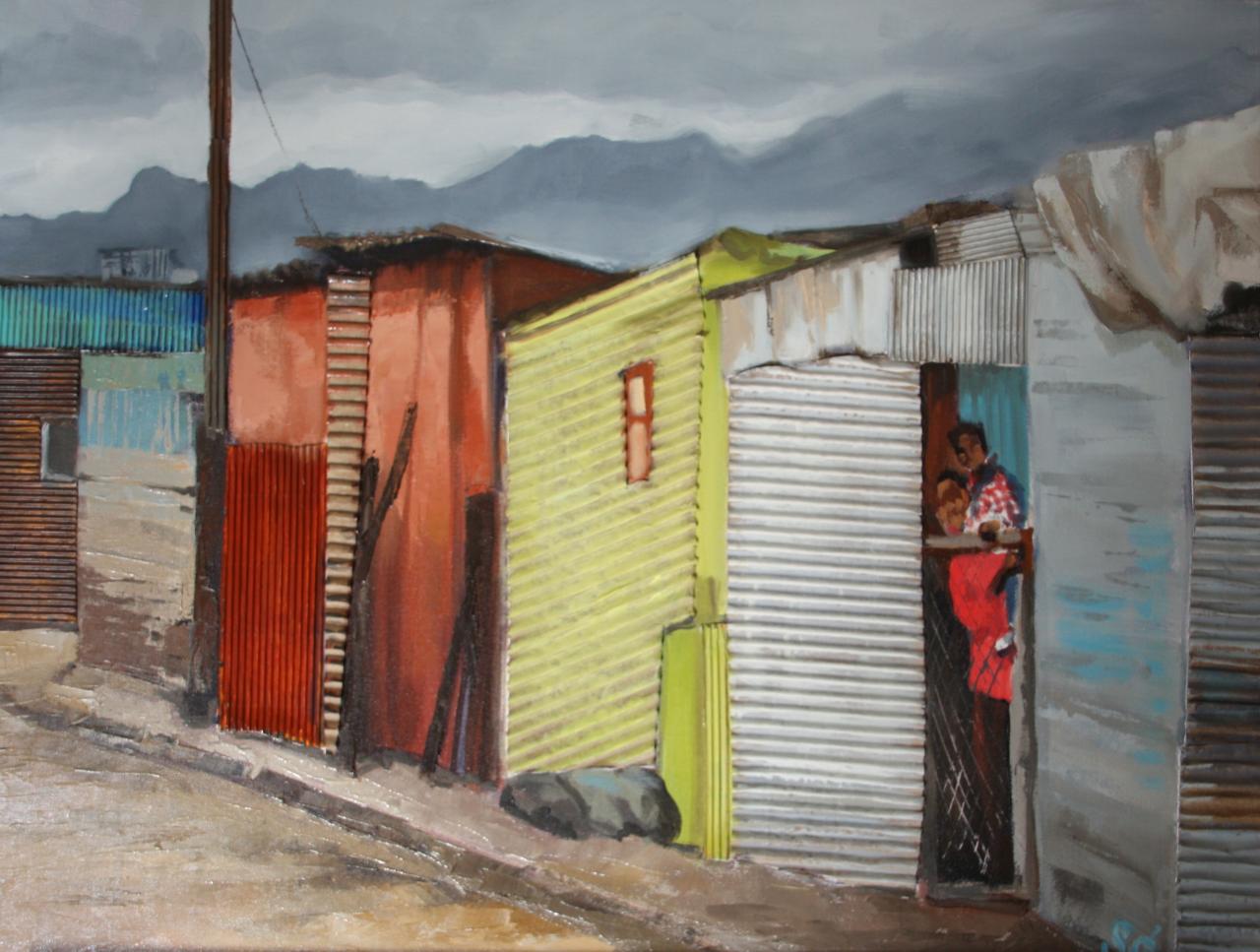 South Africa'sTownship 1   (technique mixte sur toile)